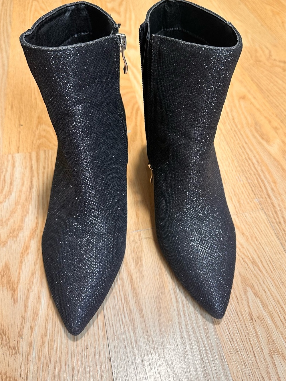 Olivia + Kate Rachel RACHEL 06L Black Glitter Pointed Toe Ankle Boot Zip 7M